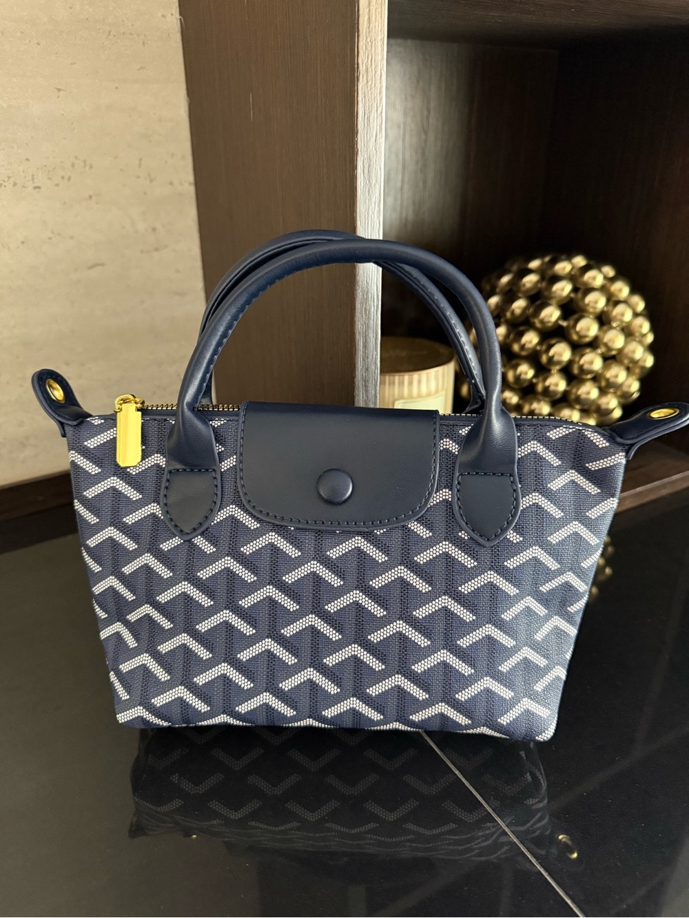 NEW Navy Patterned Top-Handle Women's Bag